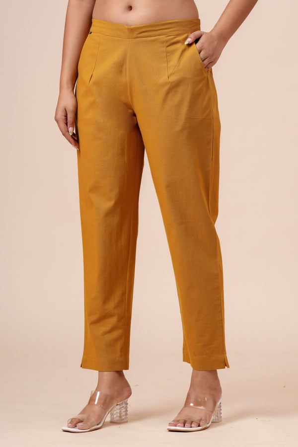 Women’s Chikoo Solid Cotton Trousers