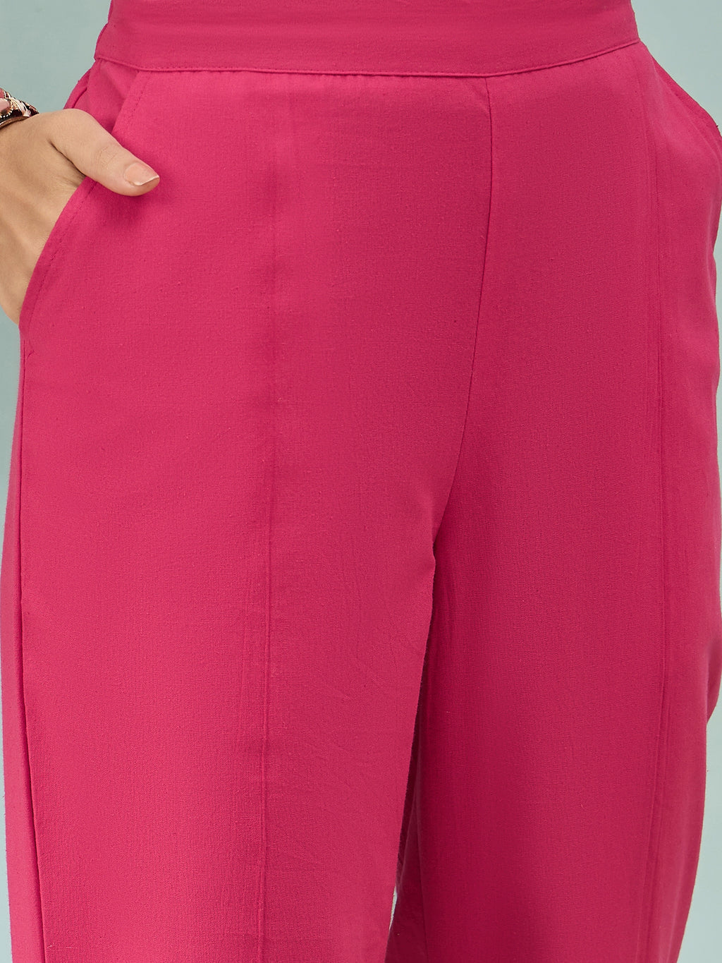 Women’s Pink Solid Cotton Trousers