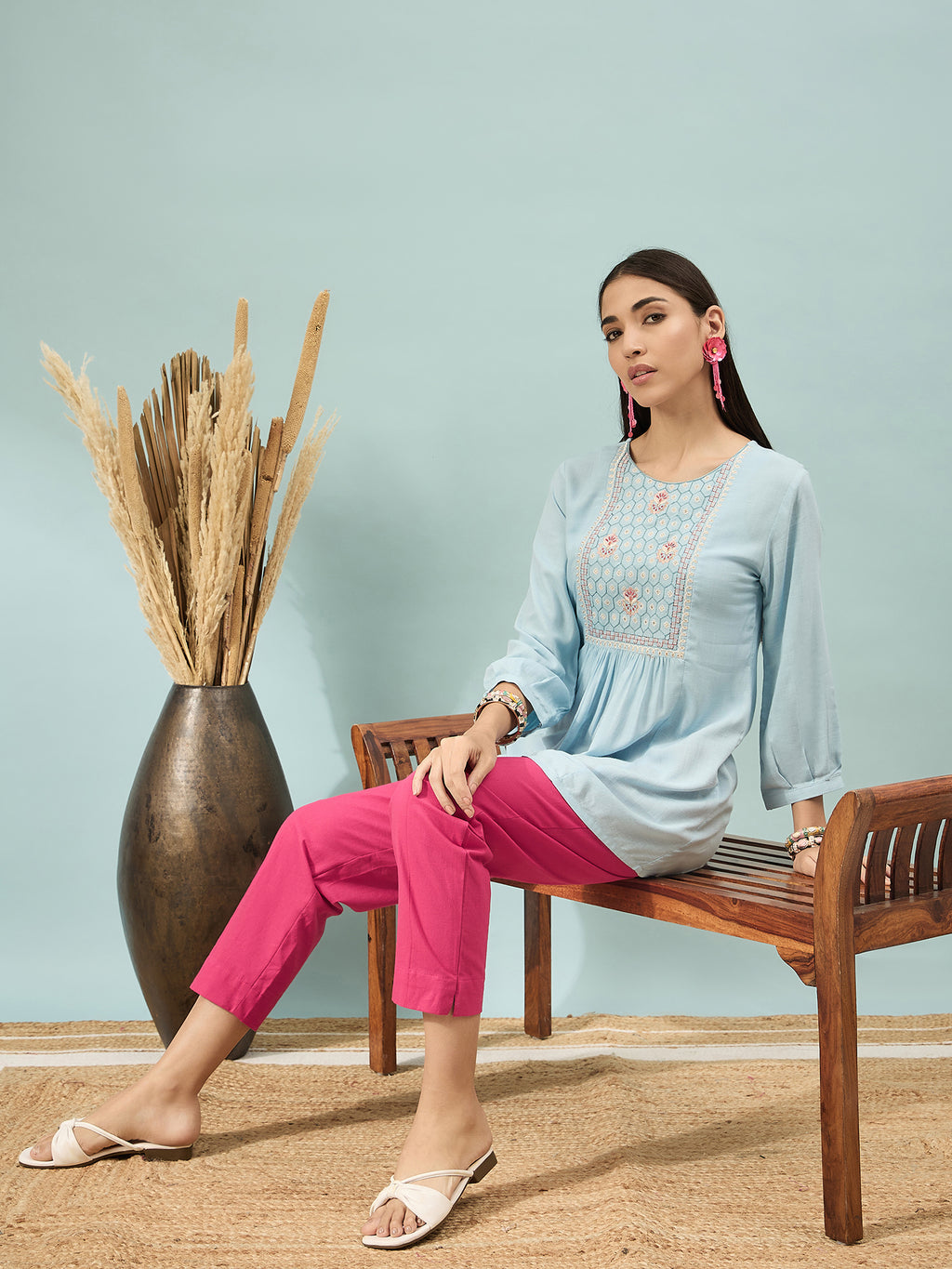 Women’s Pink Solid Cotton Trousers