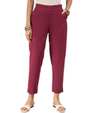 Women’s Maroon Solid Cotton Trousers