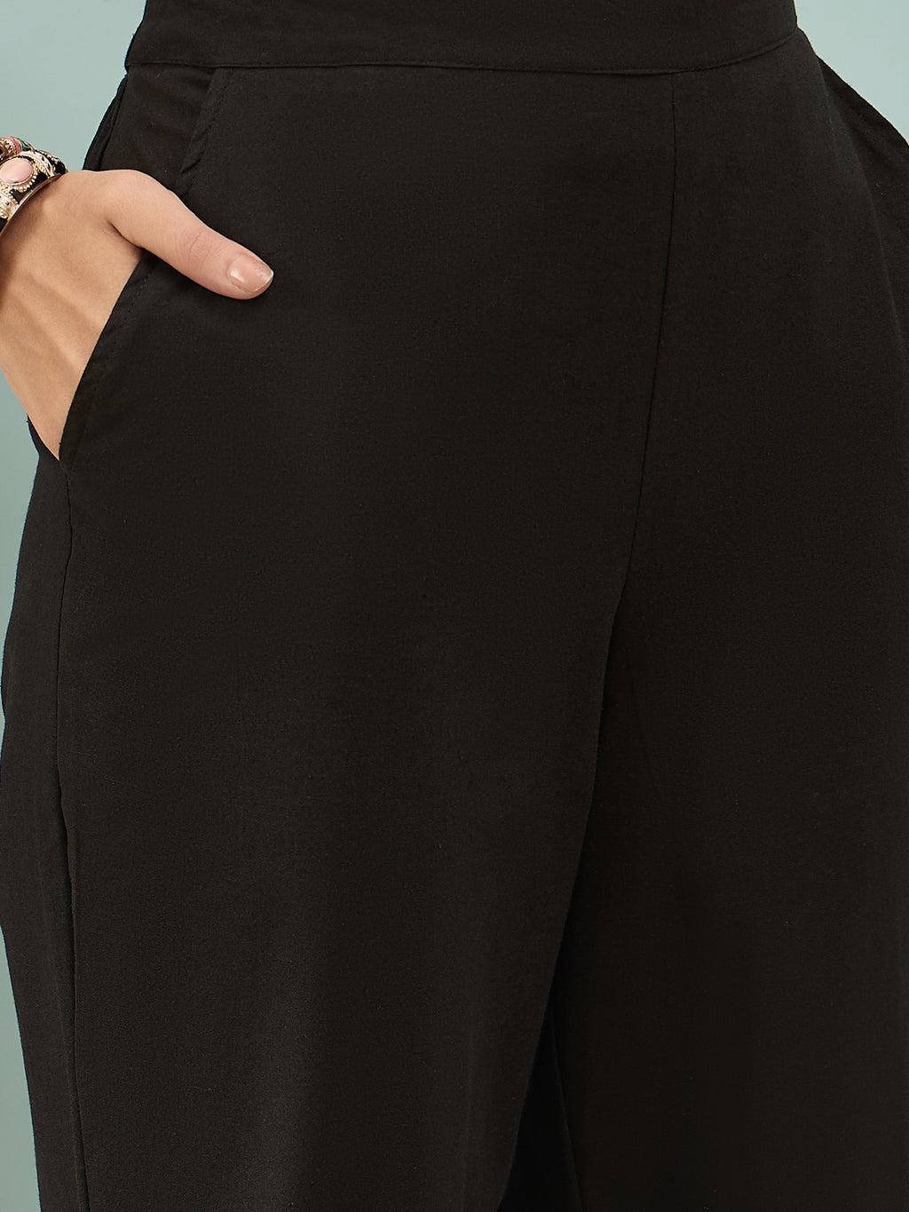 Women’s Black Solid Cotton Trousers