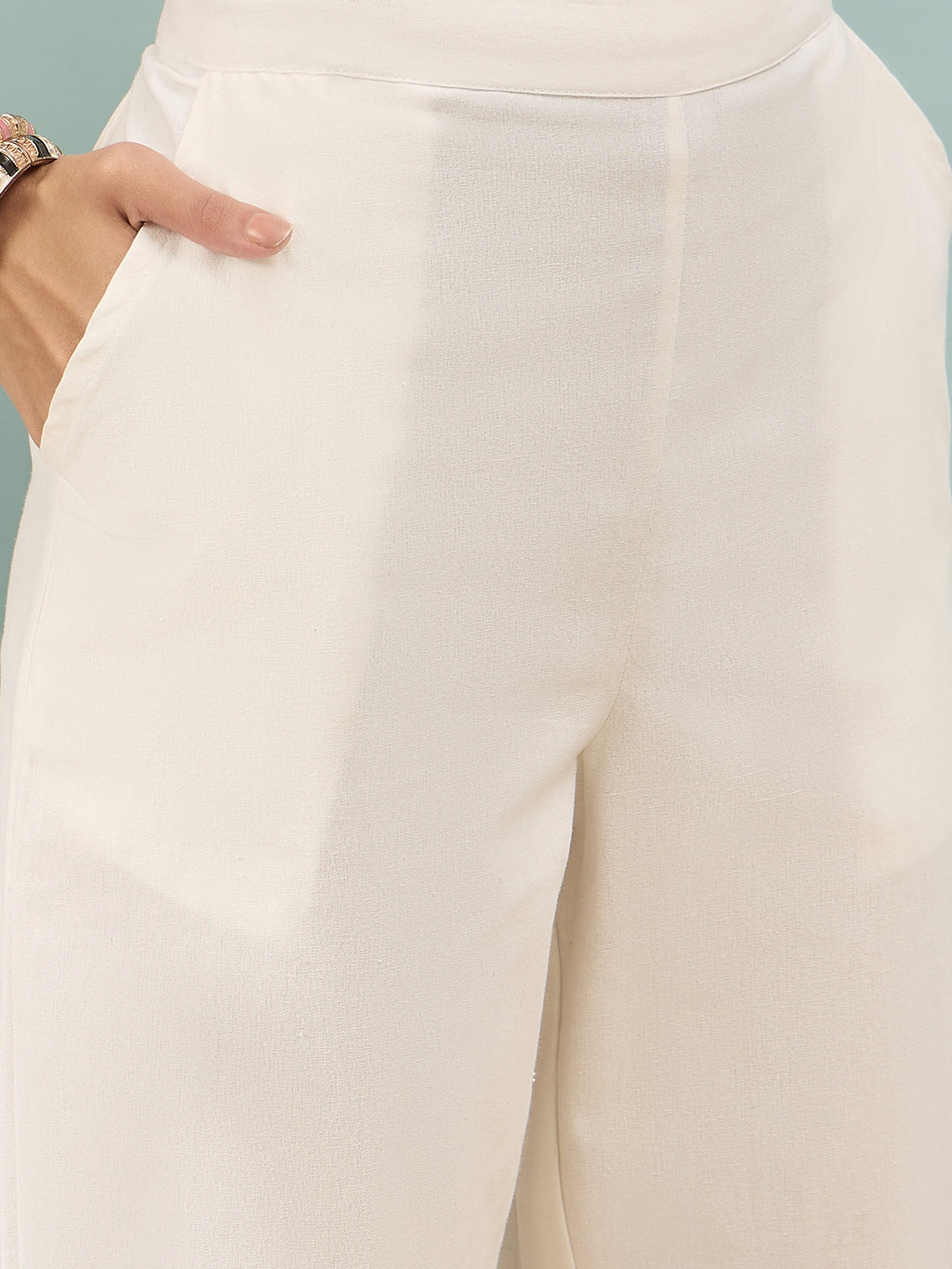 Women’s White Solid Cotton Trousers