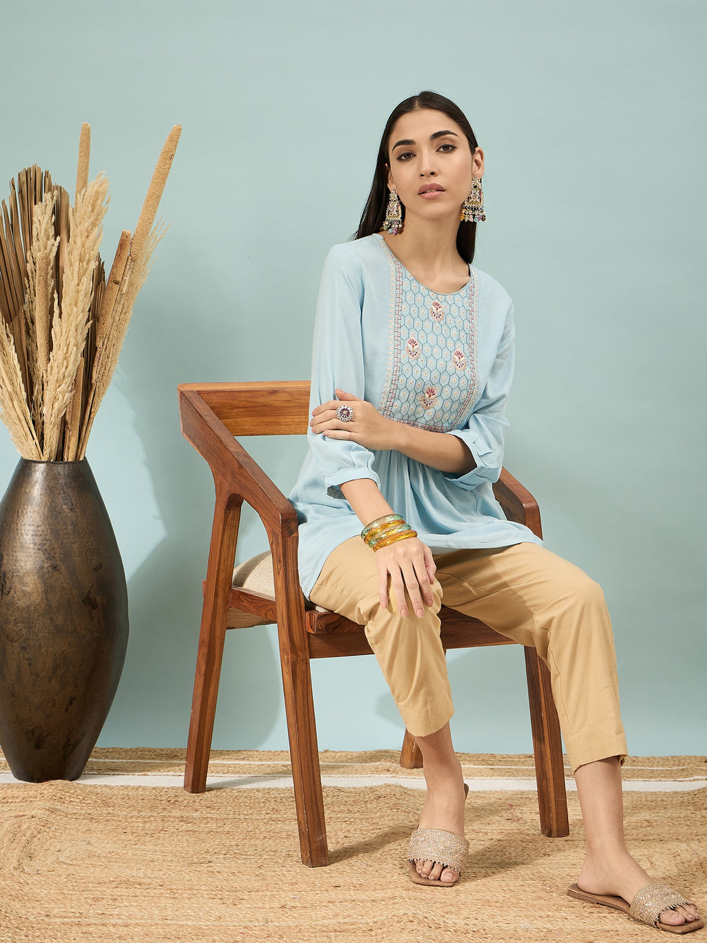 Women’s Cream Solid Cotton Trousers