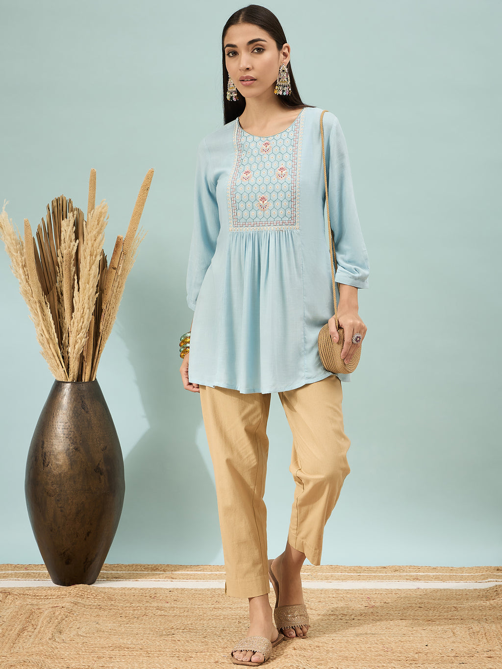 Women’s Cream Solid Cotton Trousers