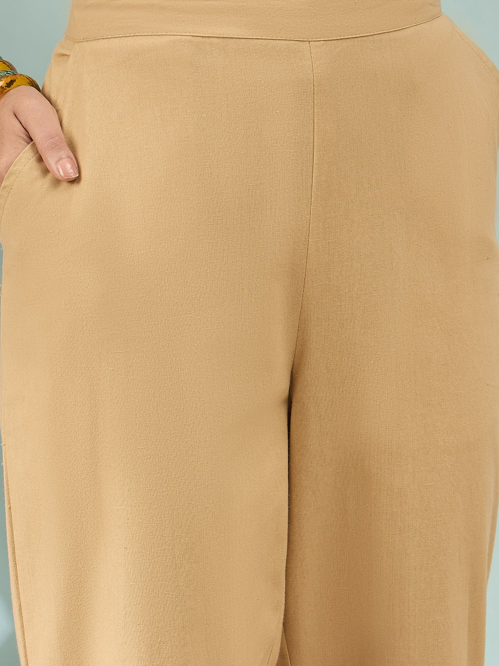 Women’s Cream Solid Cotton Trousers