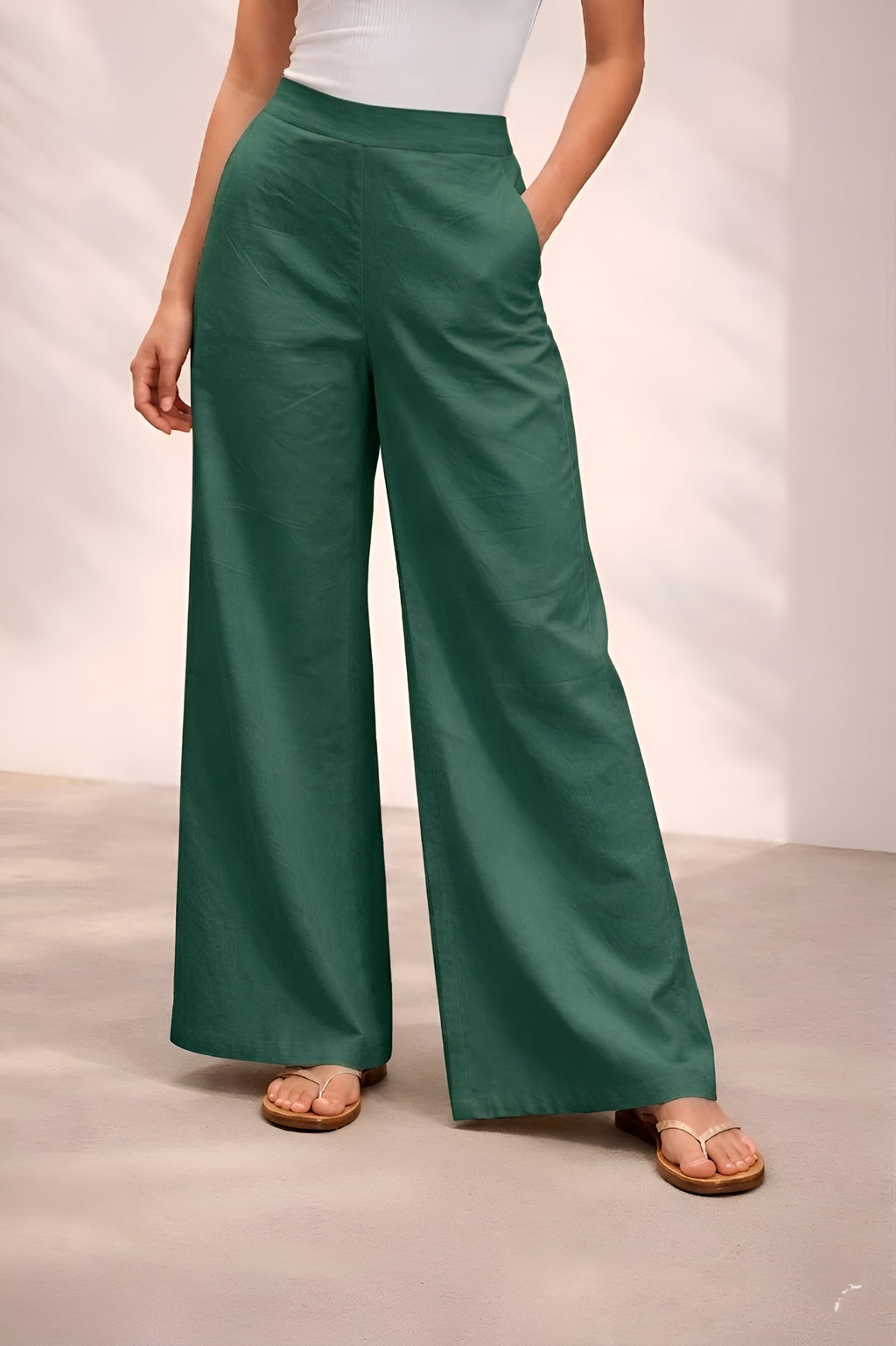 Pichawai Women's High-Waist Wide Leg Pants – Dark Green