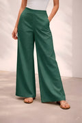 Pichawai Women's High-Waist Wide Leg Pants – Dark Green