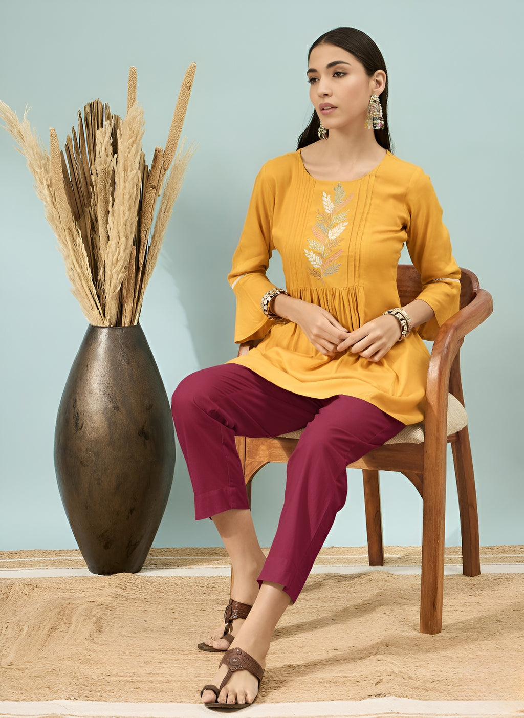 Women’s Wine Solid Cotton Trousers