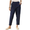 Women’s Navy Blue Solid Cotton Trousers