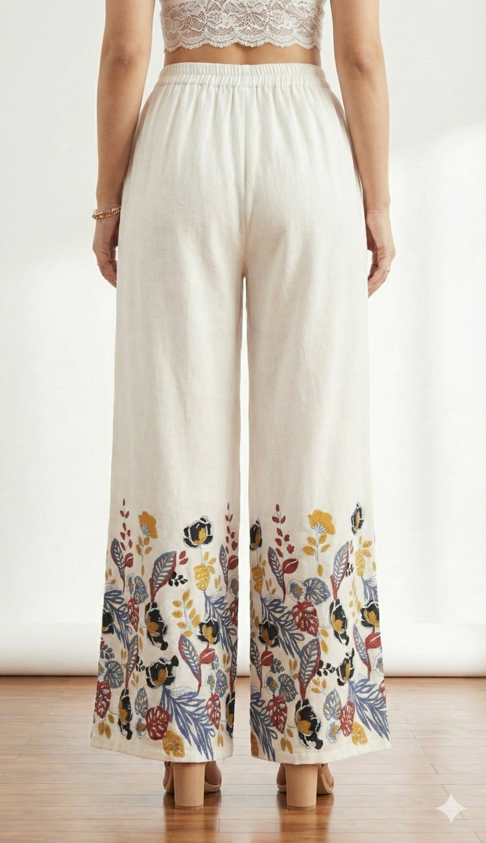 Women's Rayon Printed Wide Leg Palazzo - White