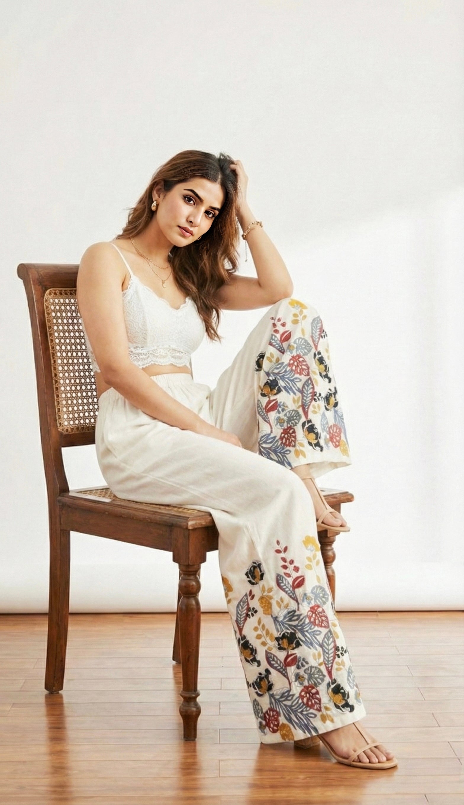 Women's Rayon Printed Wide Leg Palazzo - White