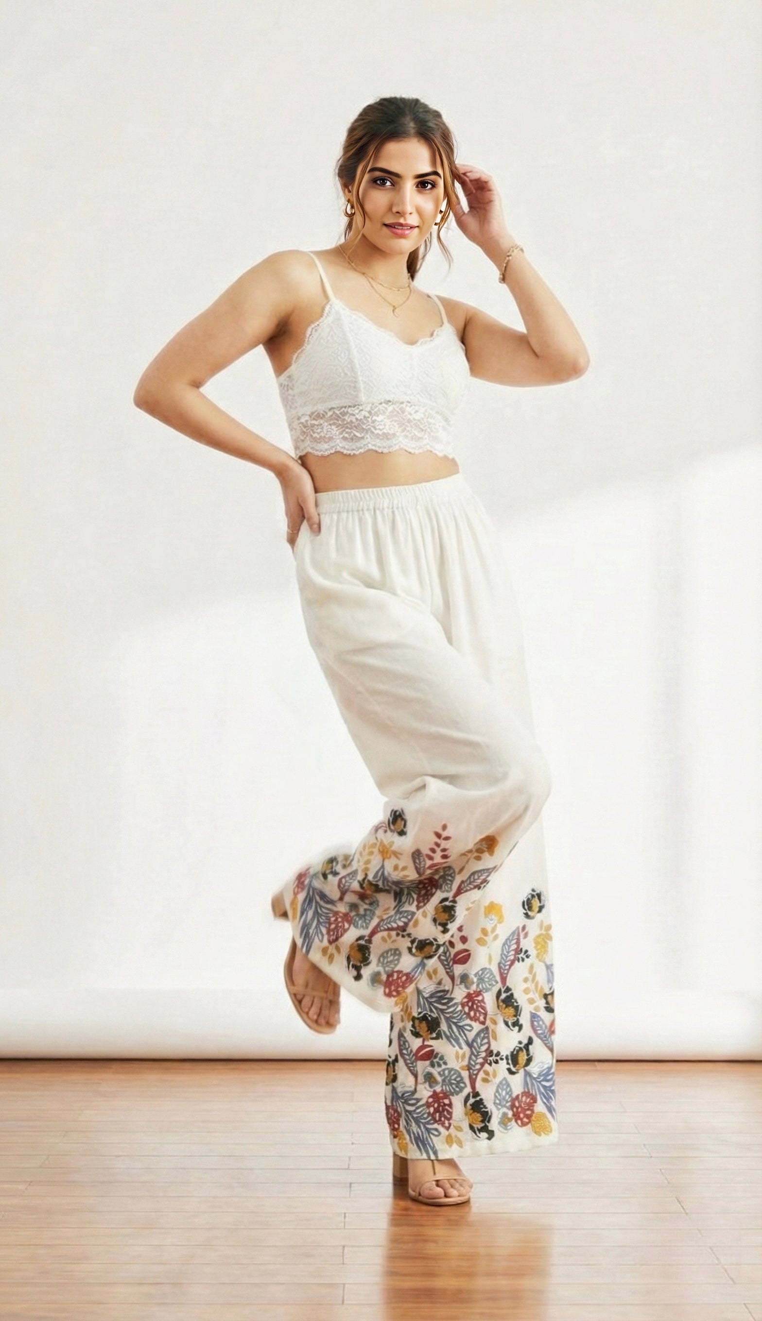 Women's Rayon Printed Wide Leg Palazzo - White