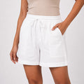 Women’s White Solid Elasticated Drawstring Casual Shorts