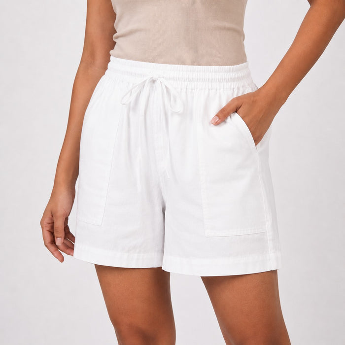 Women’s White Solid Elasticated Drawstring Casual Shorts