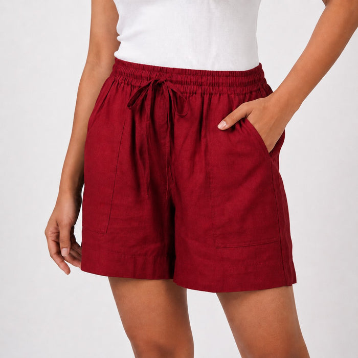 Women’s Maroon Solid Elasticated Drawstring Casual Shorts