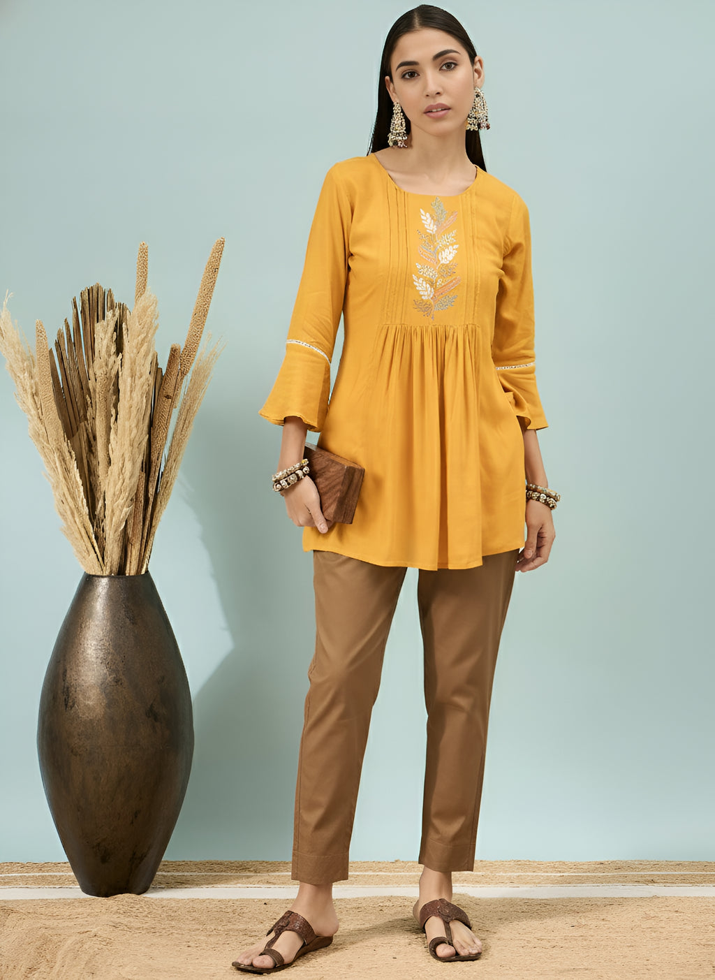 Women’s Chikoo Solid Cotton Trousers