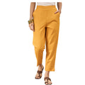 Women’s Mustard Solid Cotton Trousers
