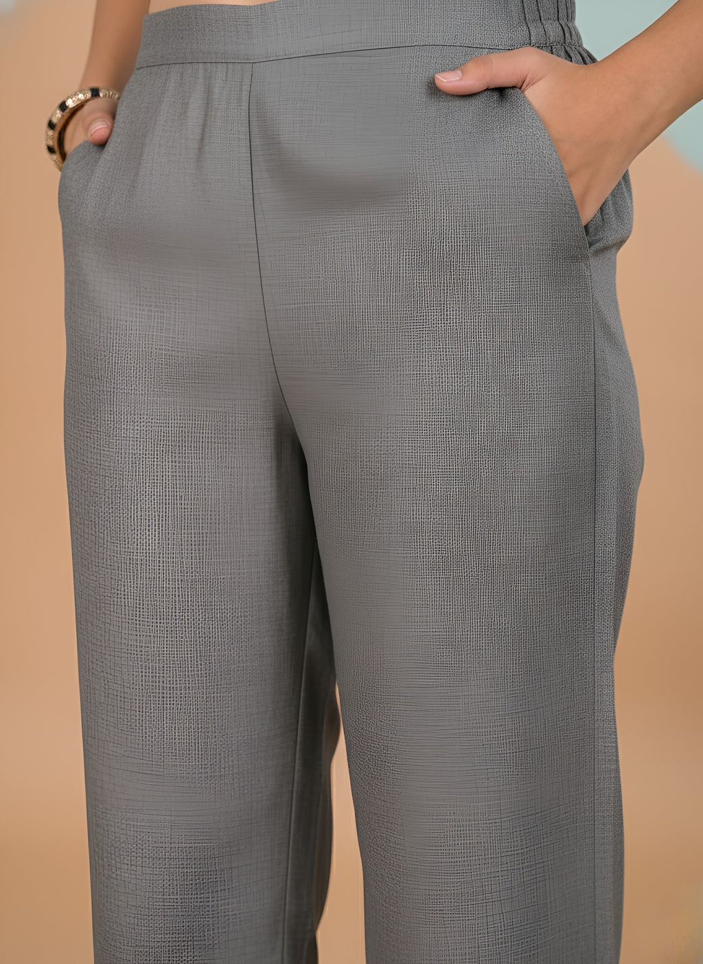Women’s Grey Solid Cotton Trousers