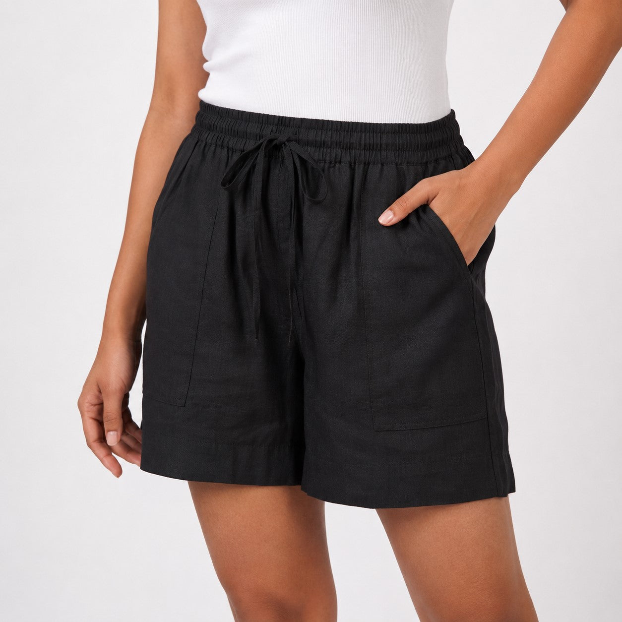 Women’s Black Solid Elasticated Drawstring Casual Shorts