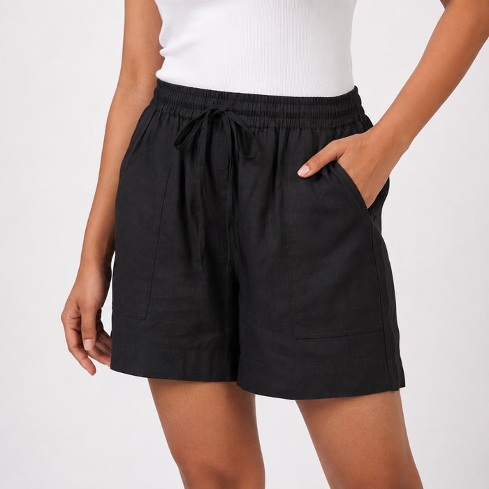 Women’s Black Solid Elasticated Drawstring Casual Shorts