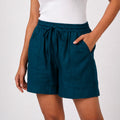Women’s Peacock Blue Solid Elasticated Drawstring Casual Shorts