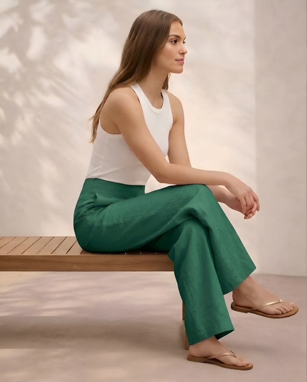 Pichawai Women's High-Waist Wide Leg Pants – Dark Green