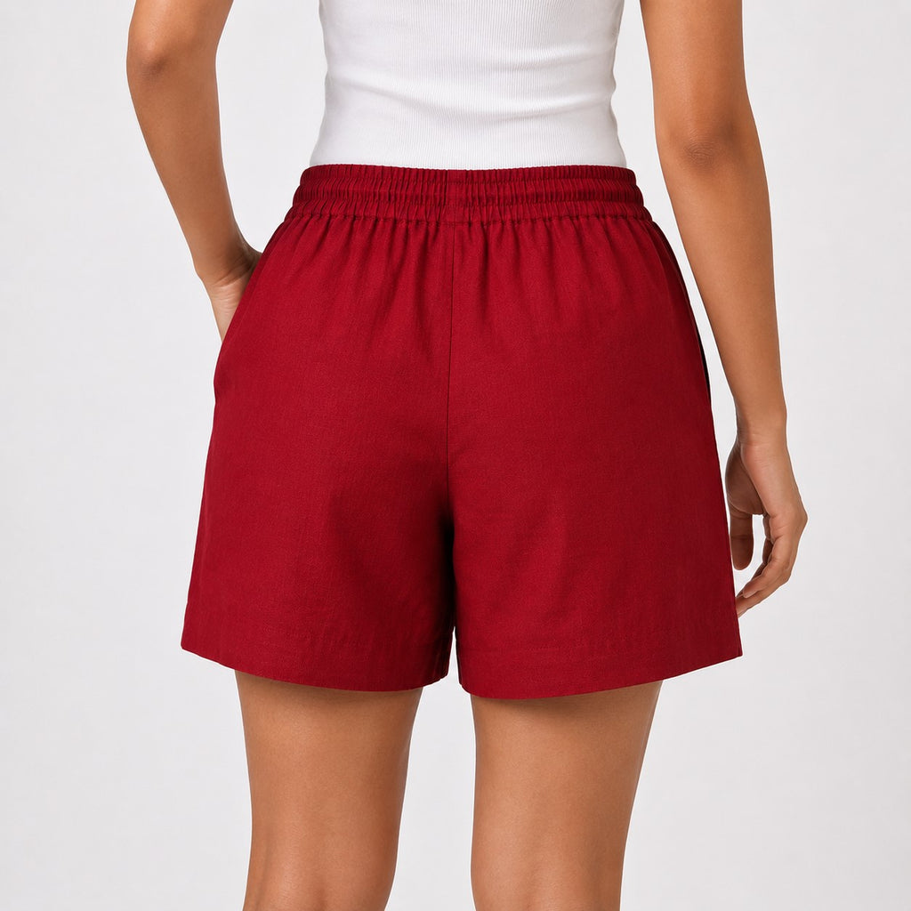 Women’s Maroon Solid Elasticated Drawstring Casual Shorts