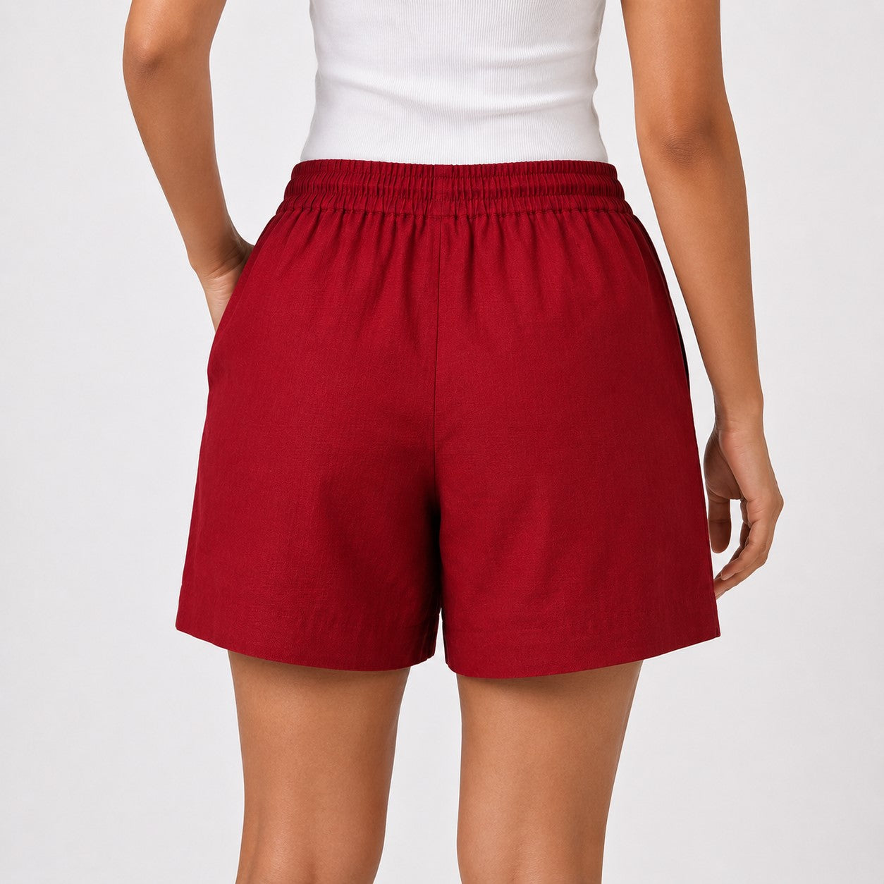 Women’s Maroon Solid Elasticated Drawstring Casual Shorts