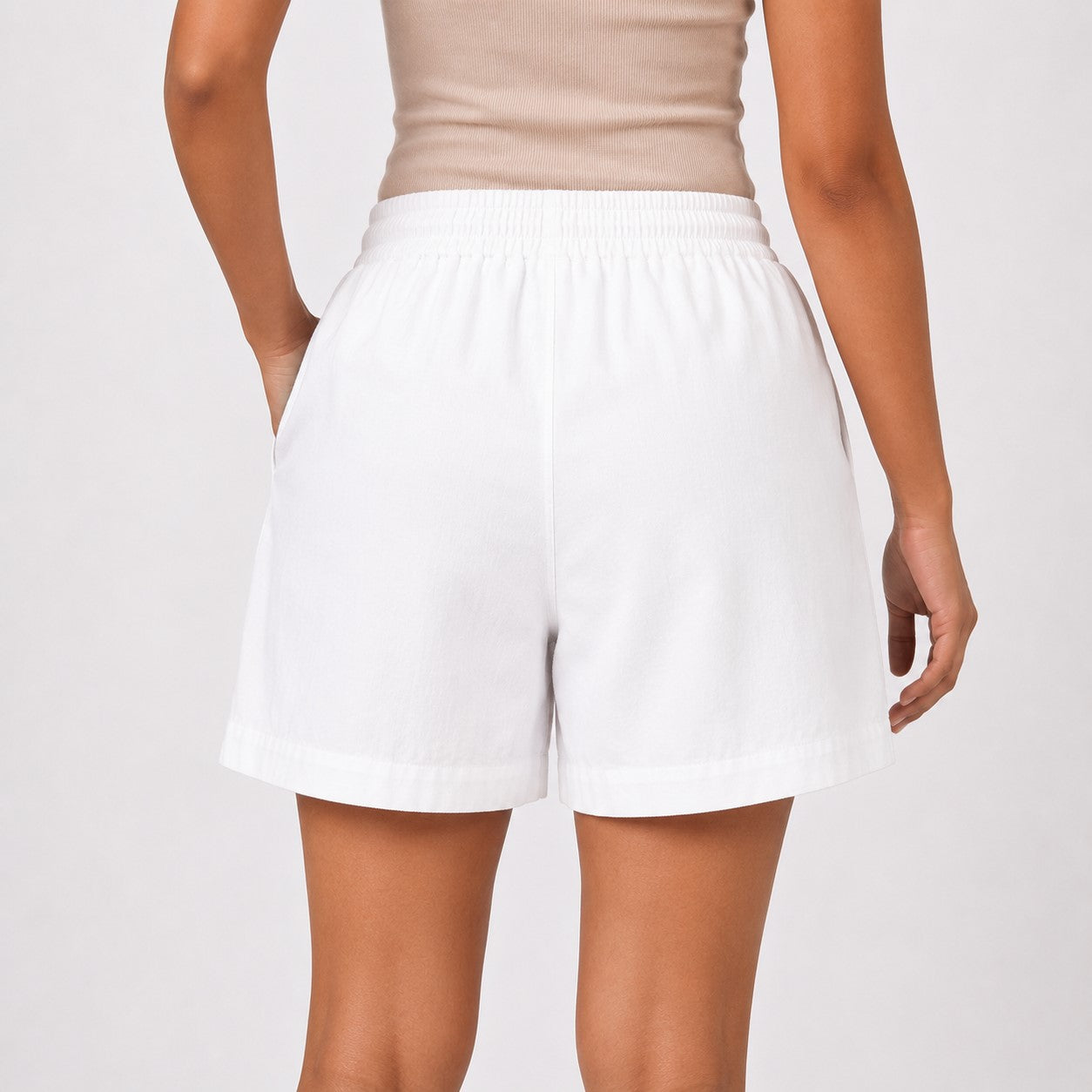 Women’s White Solid Elasticated Drawstring Casual Shorts