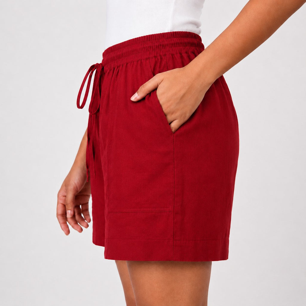 Women’s Maroon Solid Elasticated Drawstring Casual Shorts