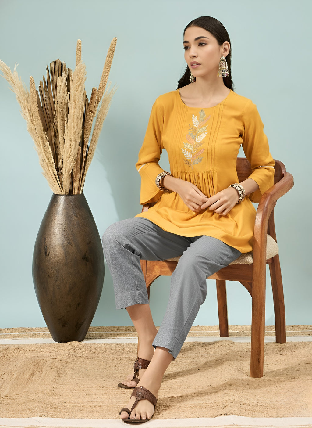 Women’s Grey Solid Cotton Trousers