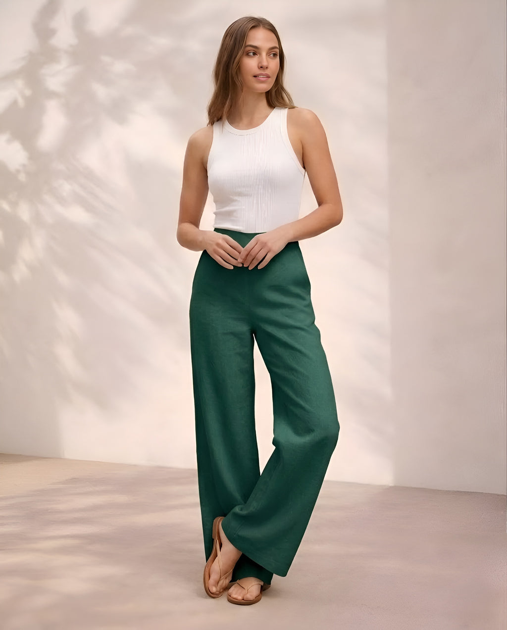 Pichawai Women's High-Waist Wide Leg Pants – Dark Green