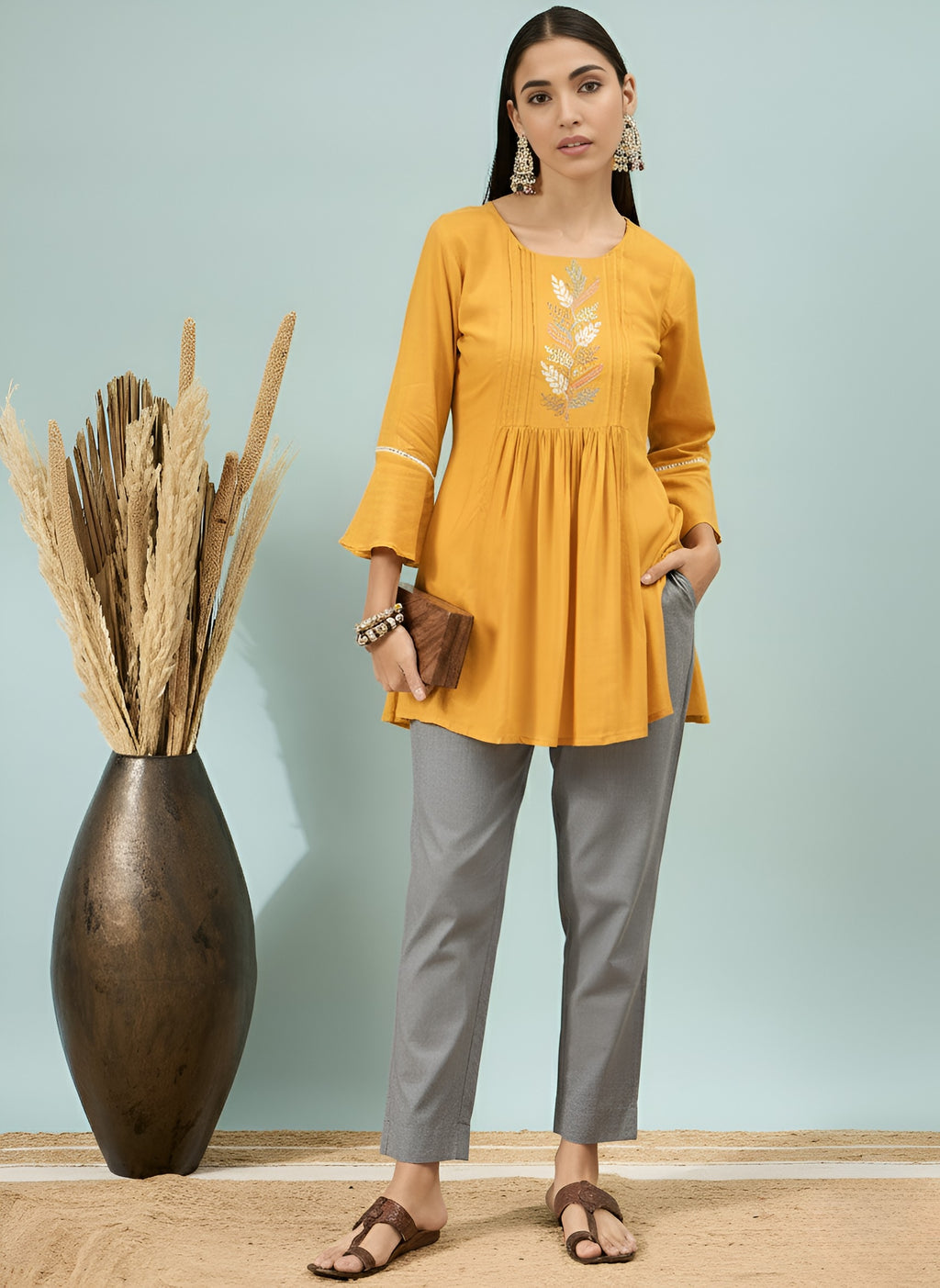 Women’s Grey Solid Cotton Trousers