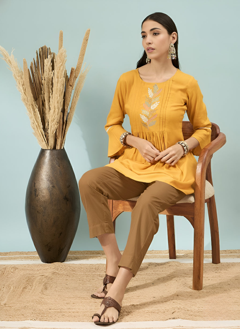 Women’s Chikoo Solid Cotton Trousers