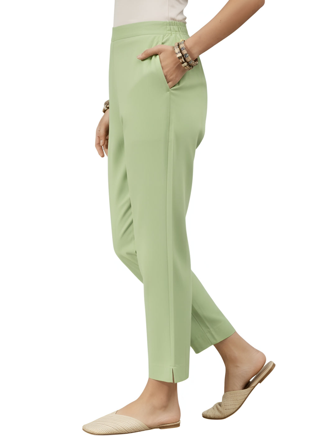 Women’s T-Green Solid Cotton Trousers