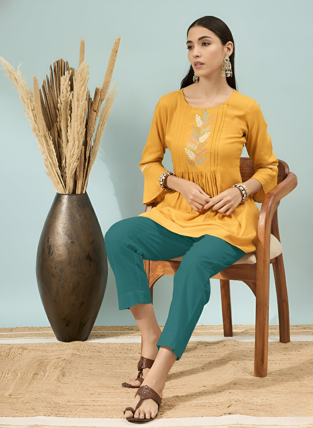 Women’s Rama Green Solid Cotton Trousers
