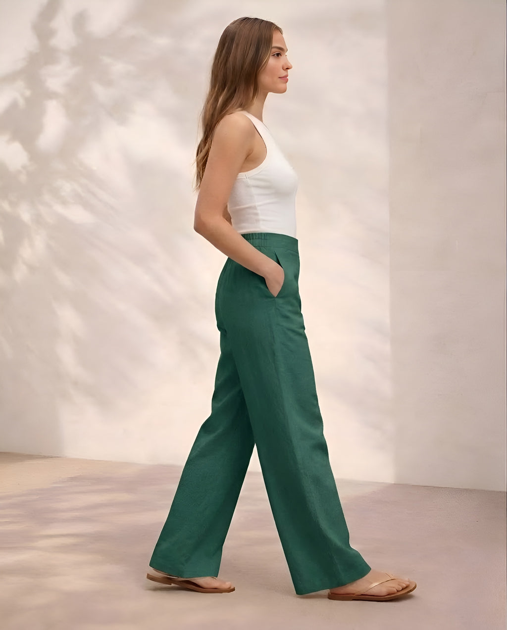 Pichawai Women's High-Waist Wide Leg Pants – Dark Green
