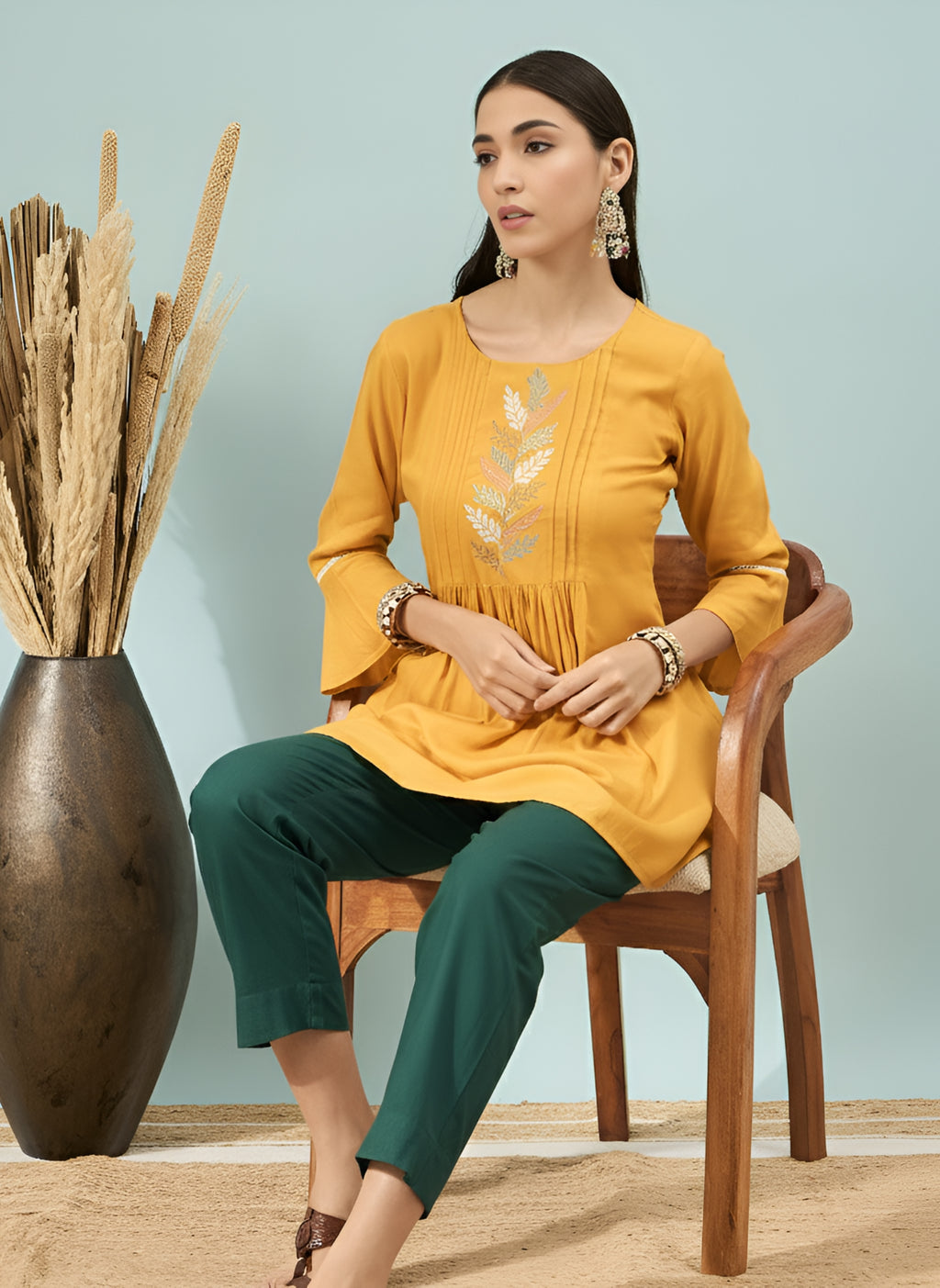 Women’s Dark Green Solid Cotton Trousers