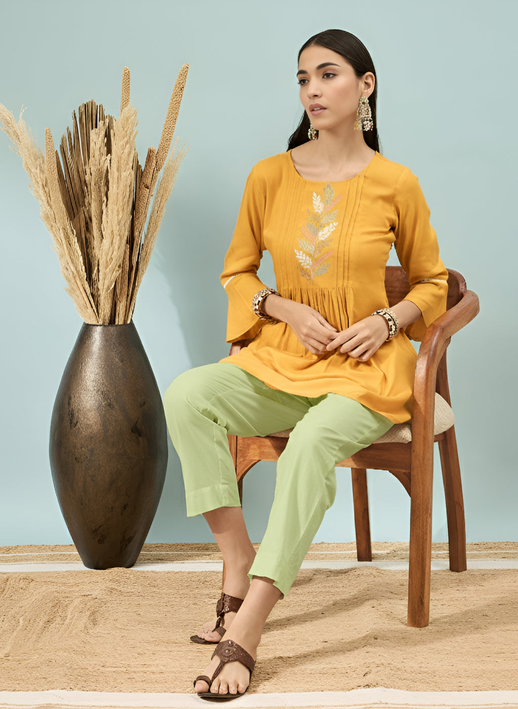 Women’s T-Green Solid Cotton Trousers