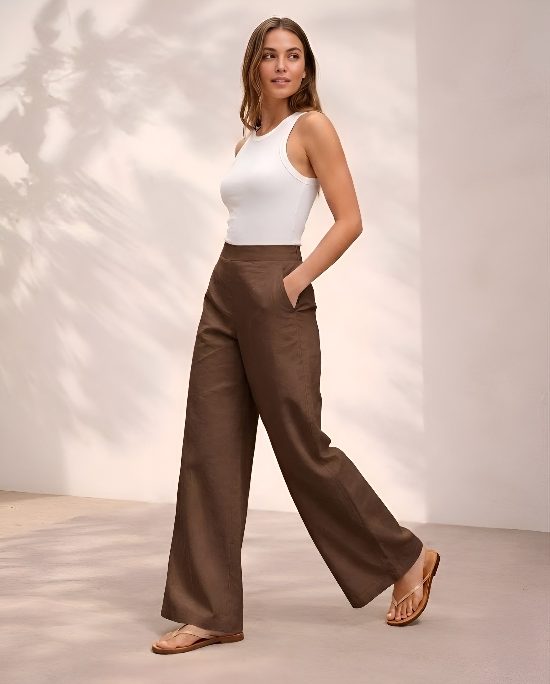 Pichawai Women's High-Waist Wide Leg Pants – Chocolate