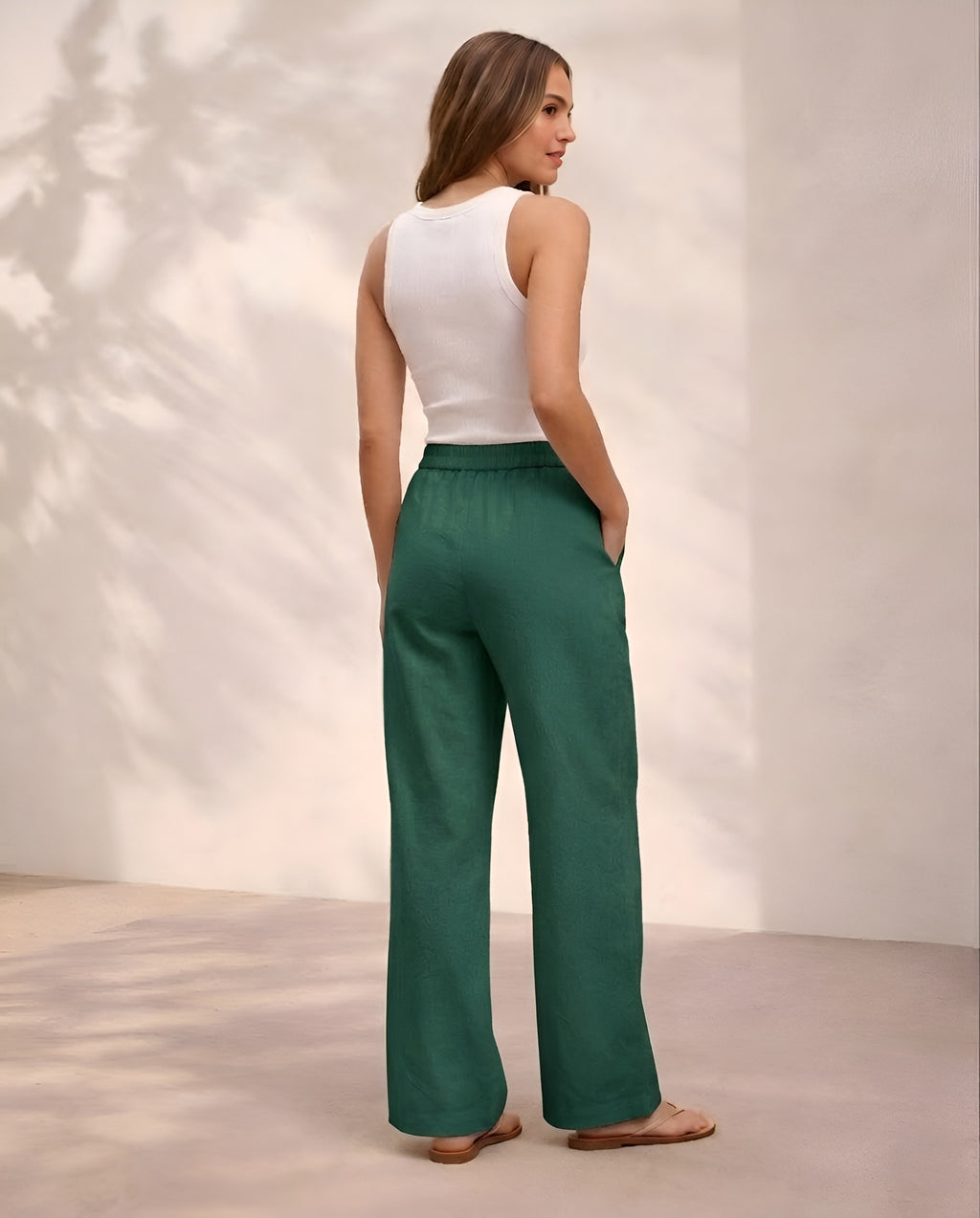 Pichawai Women's High-Waist Wide Leg Pants – Dark Green