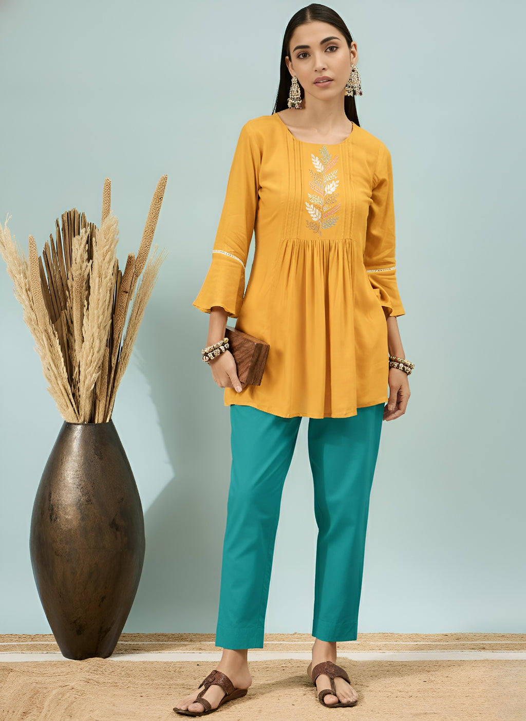 Women’s Rama Green Solid Cotton Trousers