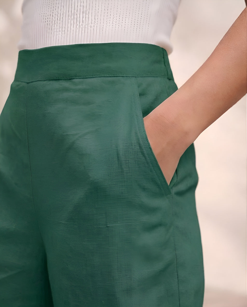Pichawai Women's High-Waist Wide Leg Pants – Dark Green