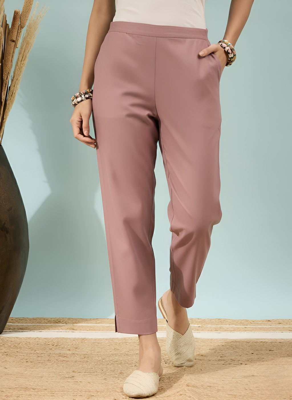 Women’s Rose Solid Cotton Trousers