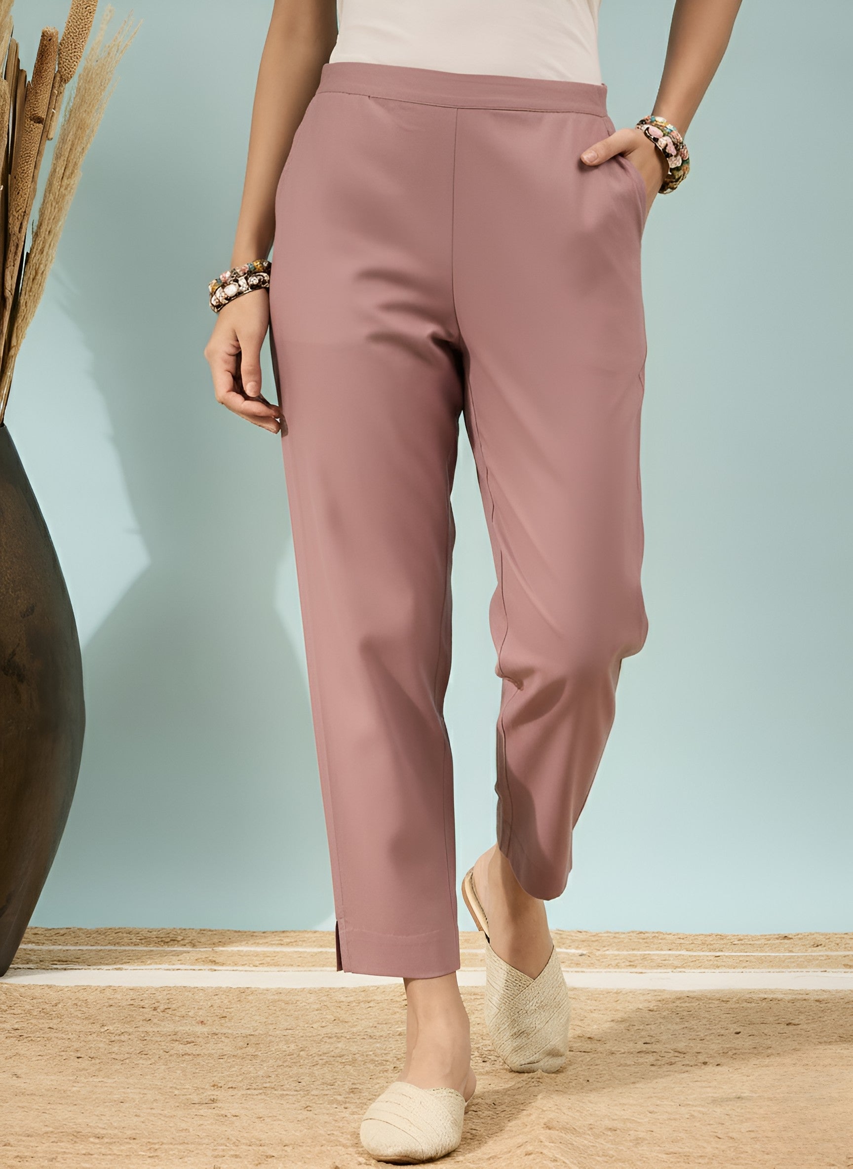 Women’s Rose Solid Cotton Trousers