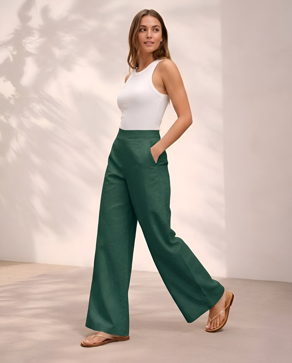 Pichawai Women's High-Waist Wide Leg Pants – Dark Green
