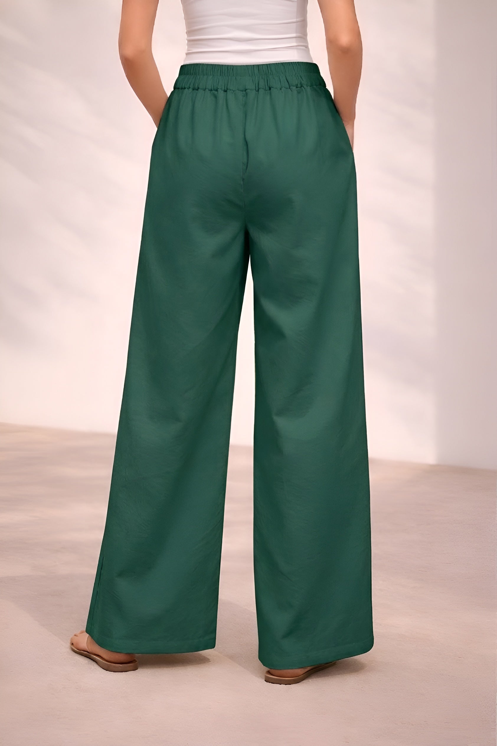 Pichawai Women's High-Waist Wide Leg Pants – Dark Green