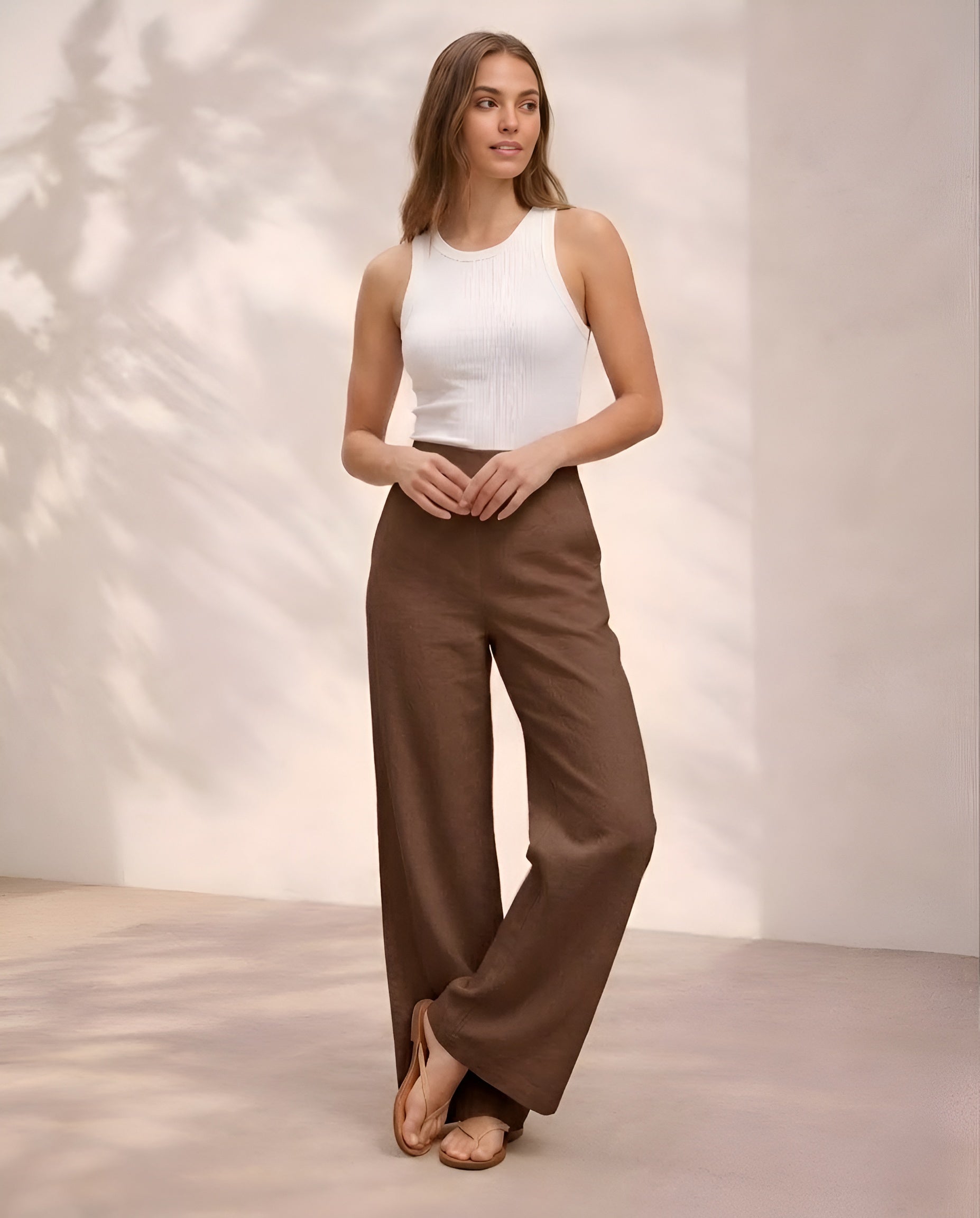 Pichawai Women's High-Waist Wide Leg Pants – Chocolate