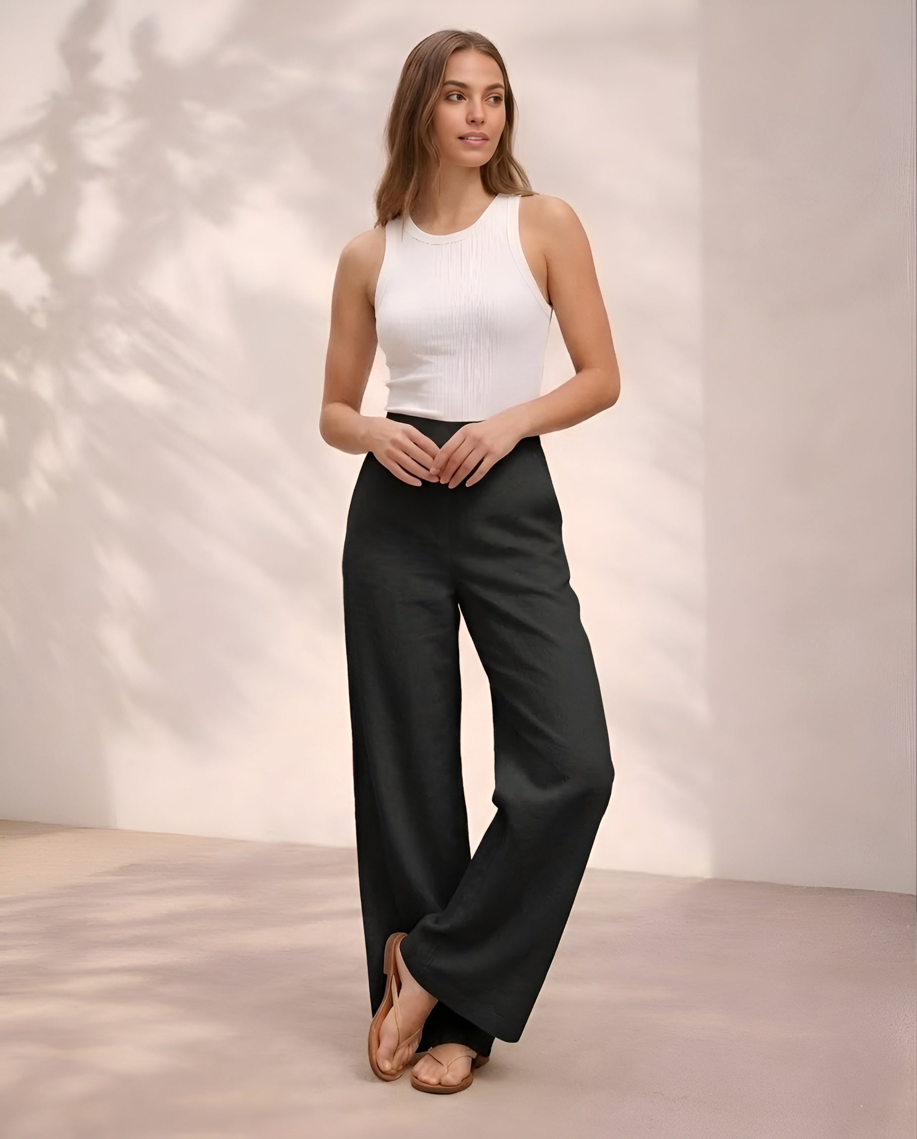 Pichawai Women's High-Waist Wide Leg Pants – Black