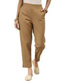 Women’s Chikoo Solid Cotton Trousers